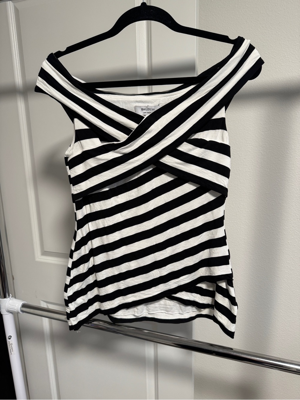 Bailey 44 Black White Striped Crisscross Wrap Tank Top Large Made in USA